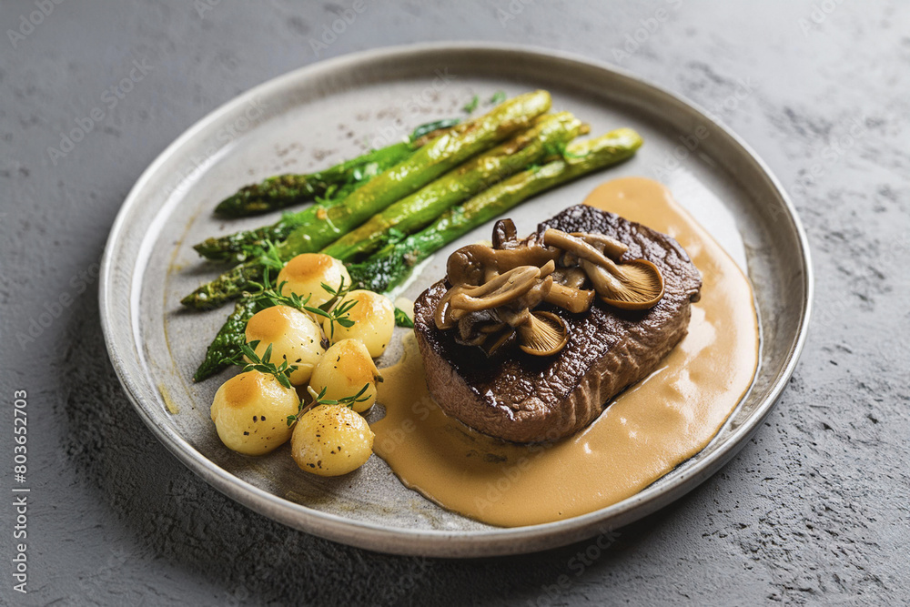 steak with mushrooms  on a plate