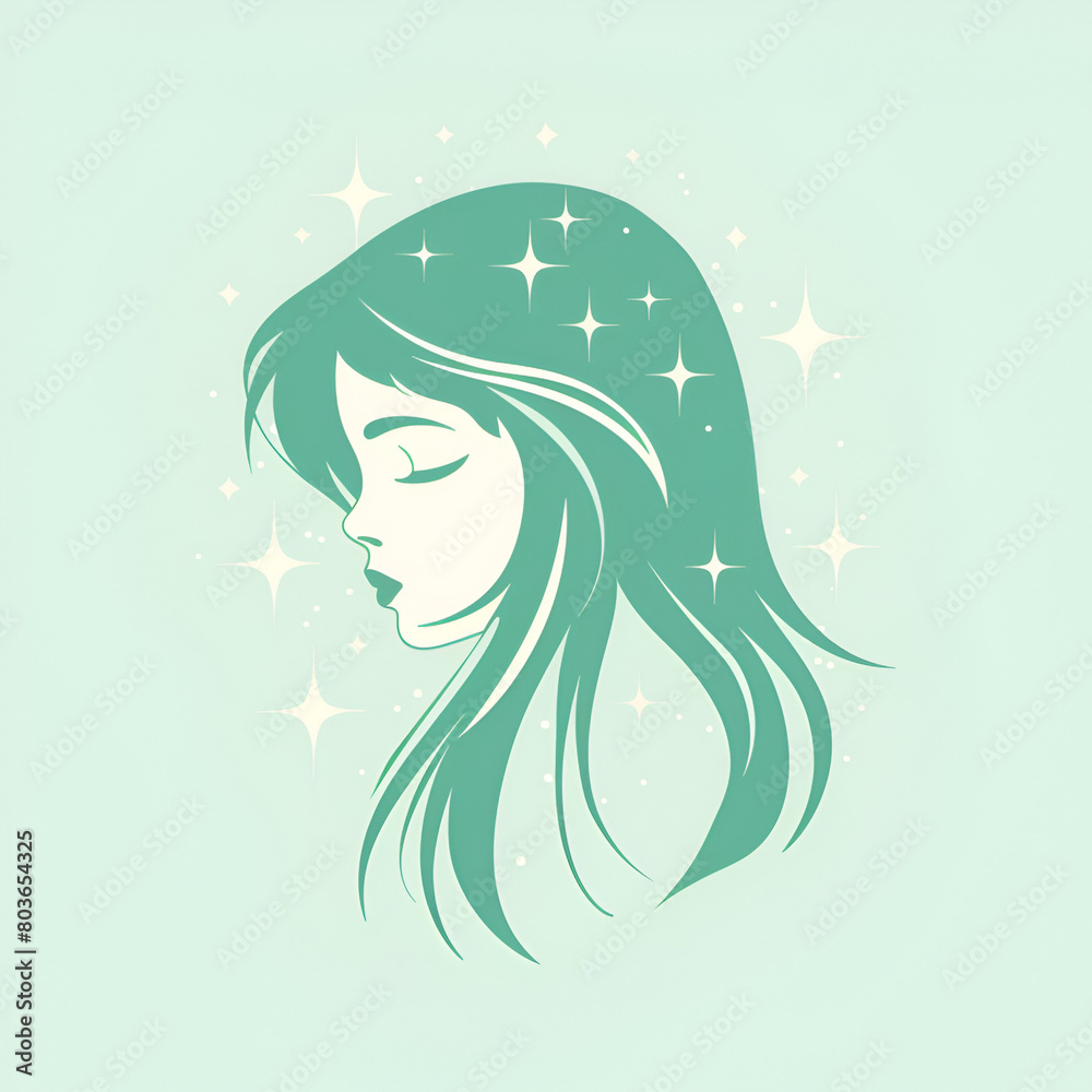 **a detailed, yet simple icon of a womans hair with stars around it colored in light green with a plain white background.** - Image #2 <@670392330141827083> **a detailed, yet simple icon of a womans hair with stars around it colored in light green with a plain white background.** - Image #2 <@670392330141827083>