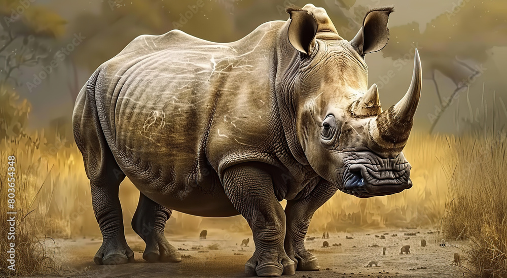 Fototapeta premium Indian Rhinoceros (Rhinoceros unicornis), is a Rhinoceros Species Native to the Indian Subcontinent