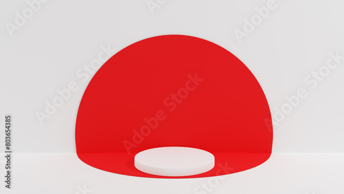 3D rendering abstract white and red shape podium Perfect platforms for showing your beauty products on white background