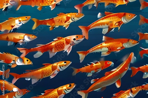 School of carp fish swimming vector frame print Generative AI 