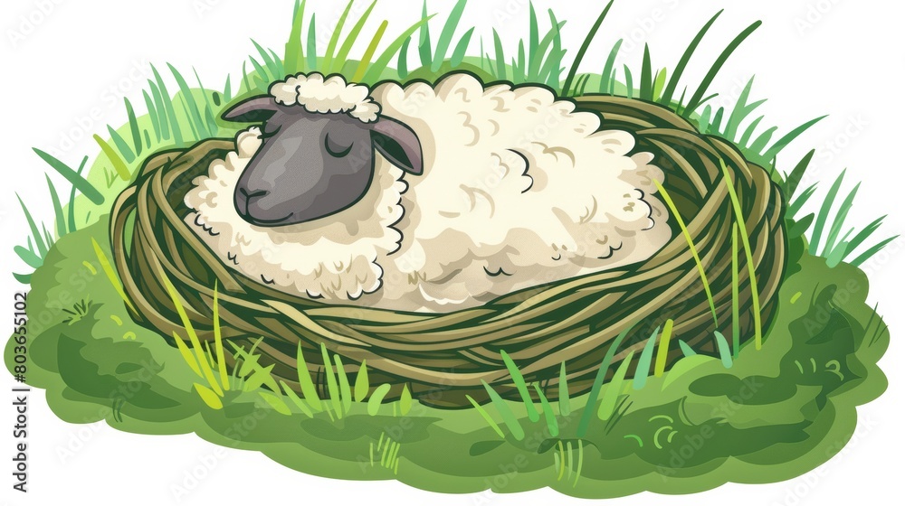 cartoon illustration of a sheep in a grass nest. cartoons ...