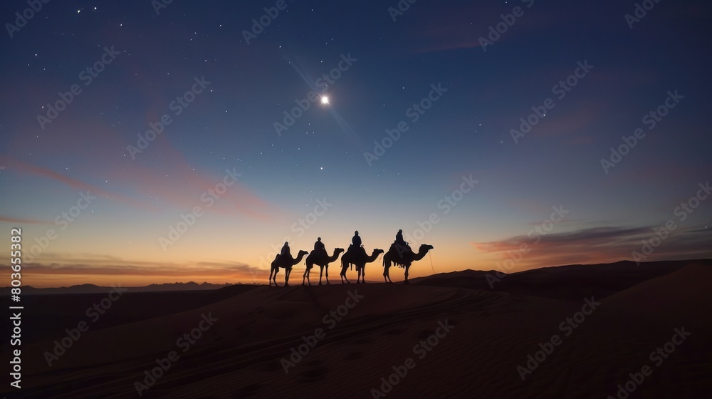 Riding camels in the Moroccan desert, ending the day with a traditional Berber meal under the stars