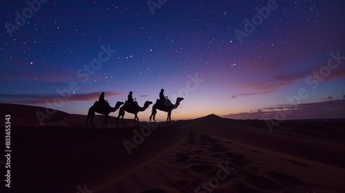 Riding camels in the Moroccan desert  ending the day with a traditional Berber meal under the stars
