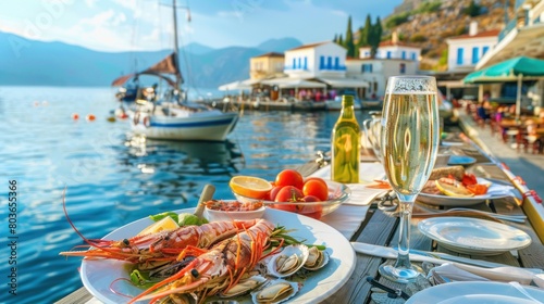 Sailing around the Greek Islands, stopping at small ports and enjoying fresh seafood by the water