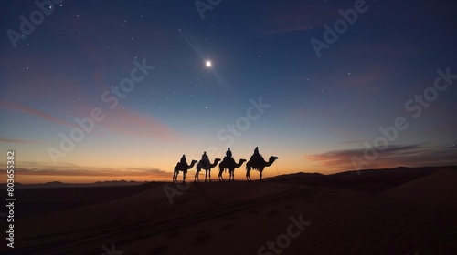 Riding camels in the Moroccan desert, ending the day with a traditional Berber meal under the stars