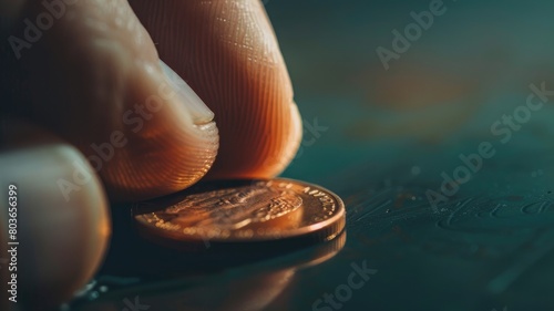 Close-up of fingers picking up coin photo