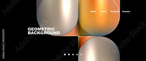 A fluid geometric background with metallic circles resembling automotive lighting on a black backdrop, giving a liquid and glassy effect