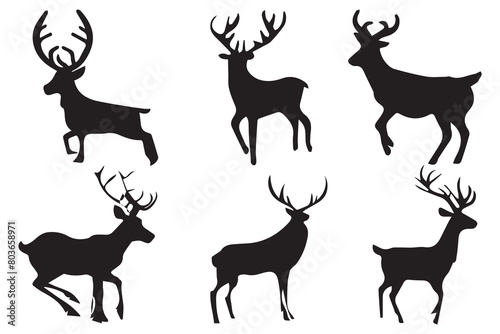 Deer silhouette vector set, Deer silhouette hunting silhouettes pack, Deer vector set, animals silhouette set, Black reindeer silhouettes, Deer vector set