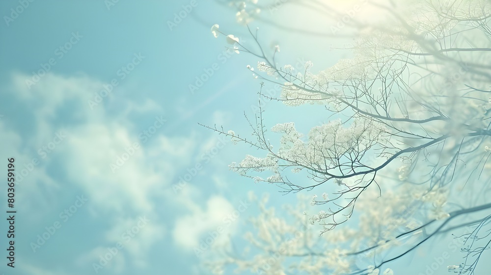 Bright pink cherry blossoms flourishing on branches set against a clear turquoise sky, symbolizing the arrival of spring.