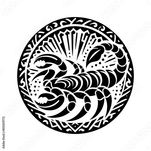 scorpion silhouette in animal ethnic, polynesia tribal illustration photo