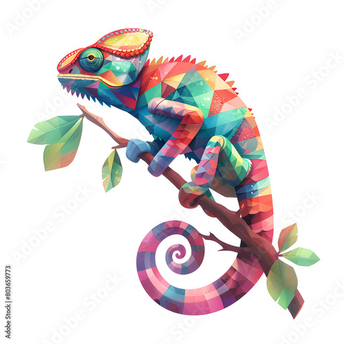 Colorful isometric chameleon on branch