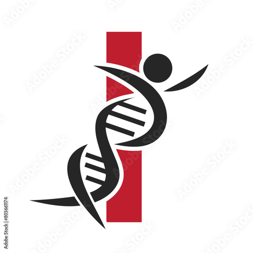 Letter I DNA Logo With Human Symbol. DNA Cell Icon. Health Care Sign