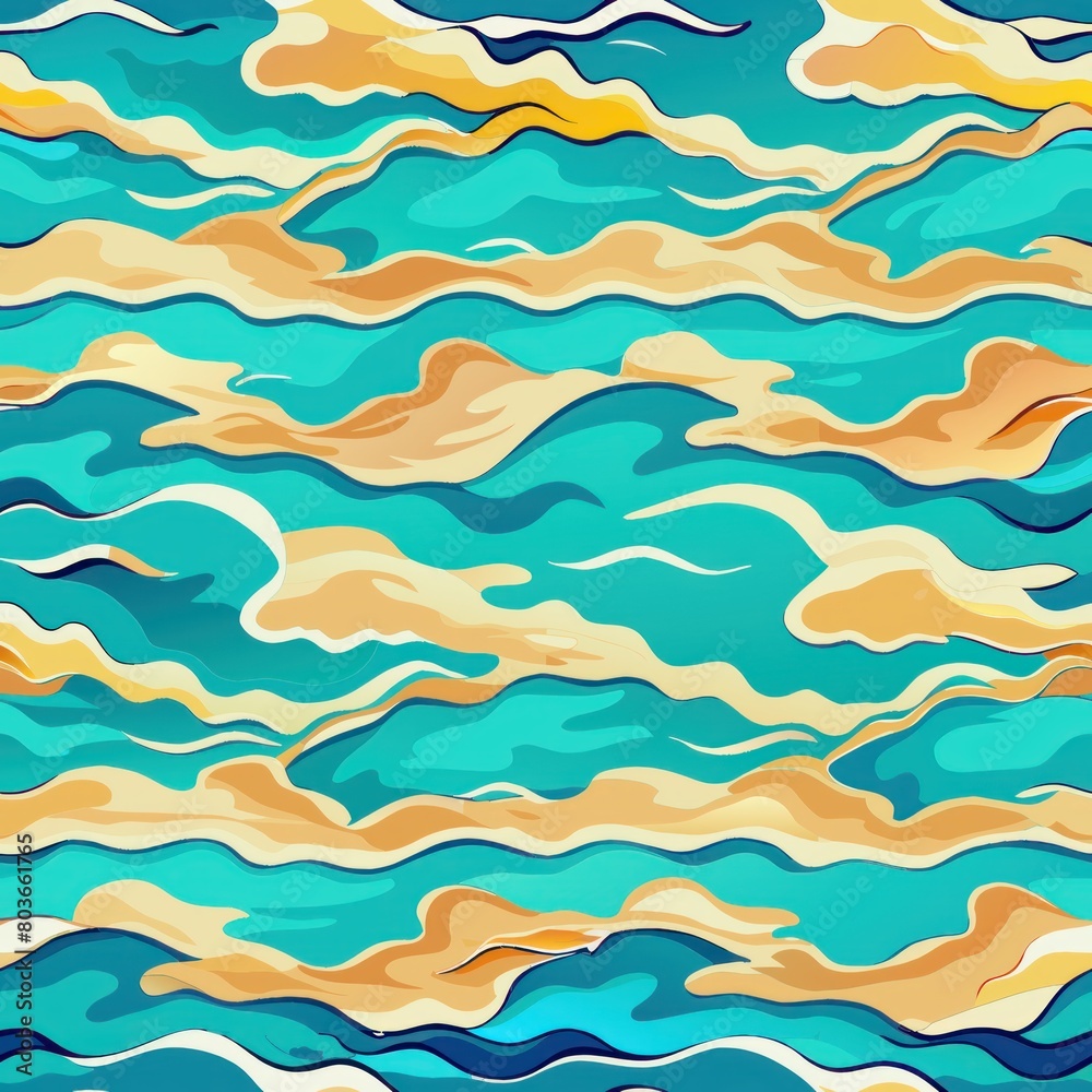 Seamless pattern of turquoise ocean waves and white sandy beaches, Generative AI Seamless pattern of turquoise ocean waves and white sandy beaches, Generative AI
