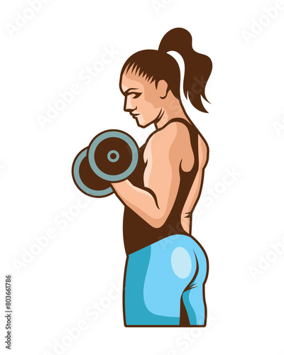 gym emblem woman with dumbbell