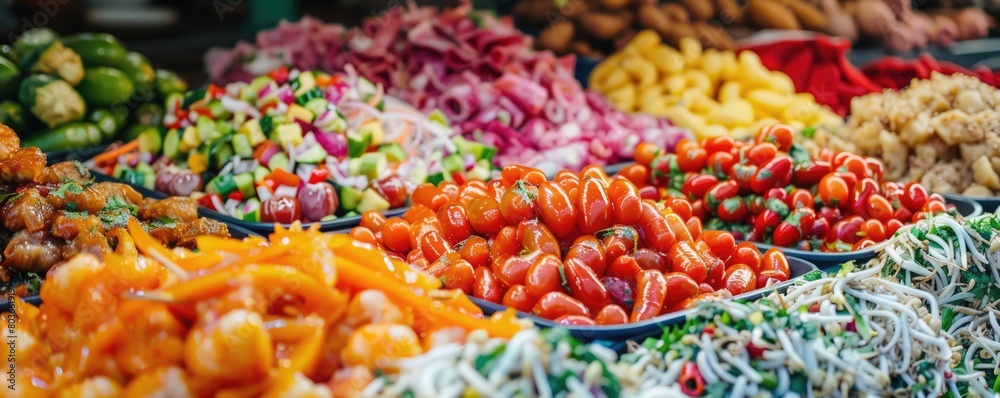 Vibrant colors of food flavors in food market