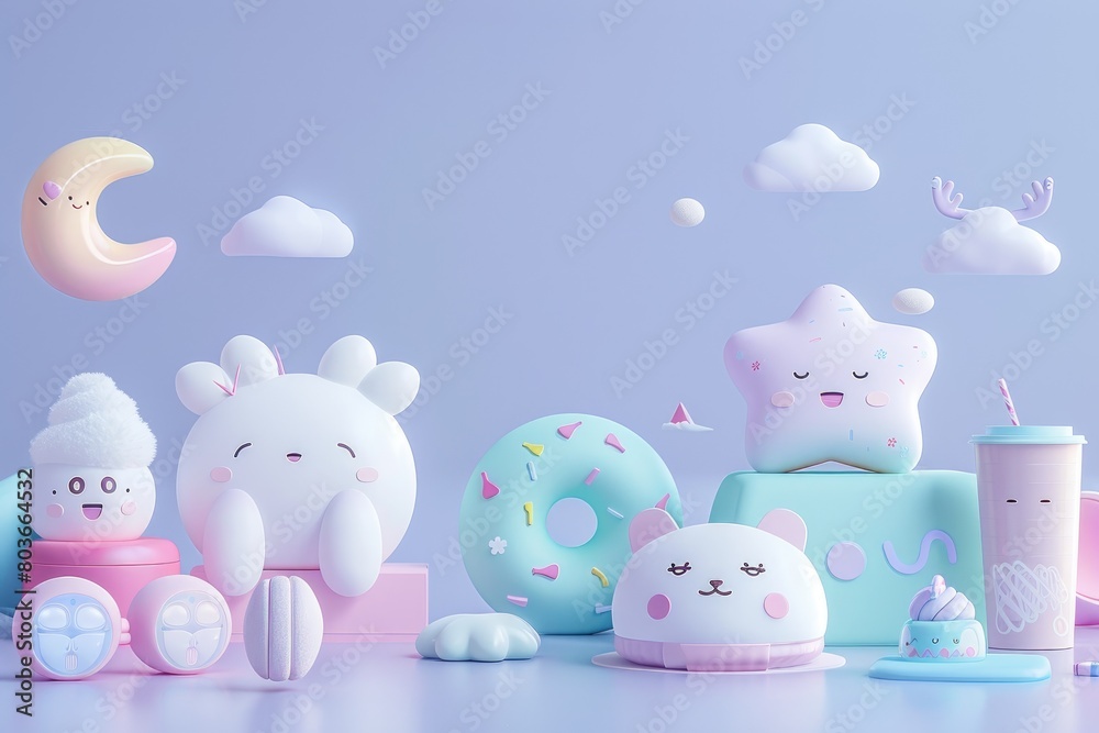 Kawaii Style 3D Illustrations with Ambient Lighting Kawaii Style 3D Illustrations with Ambient Lighting