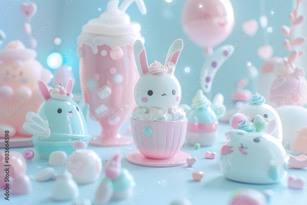 Cool Toned 3D Kawaii Illustrations, No Facial Expressions Cool Toned 3D Kawaii Illustrations, No Facial Expressions