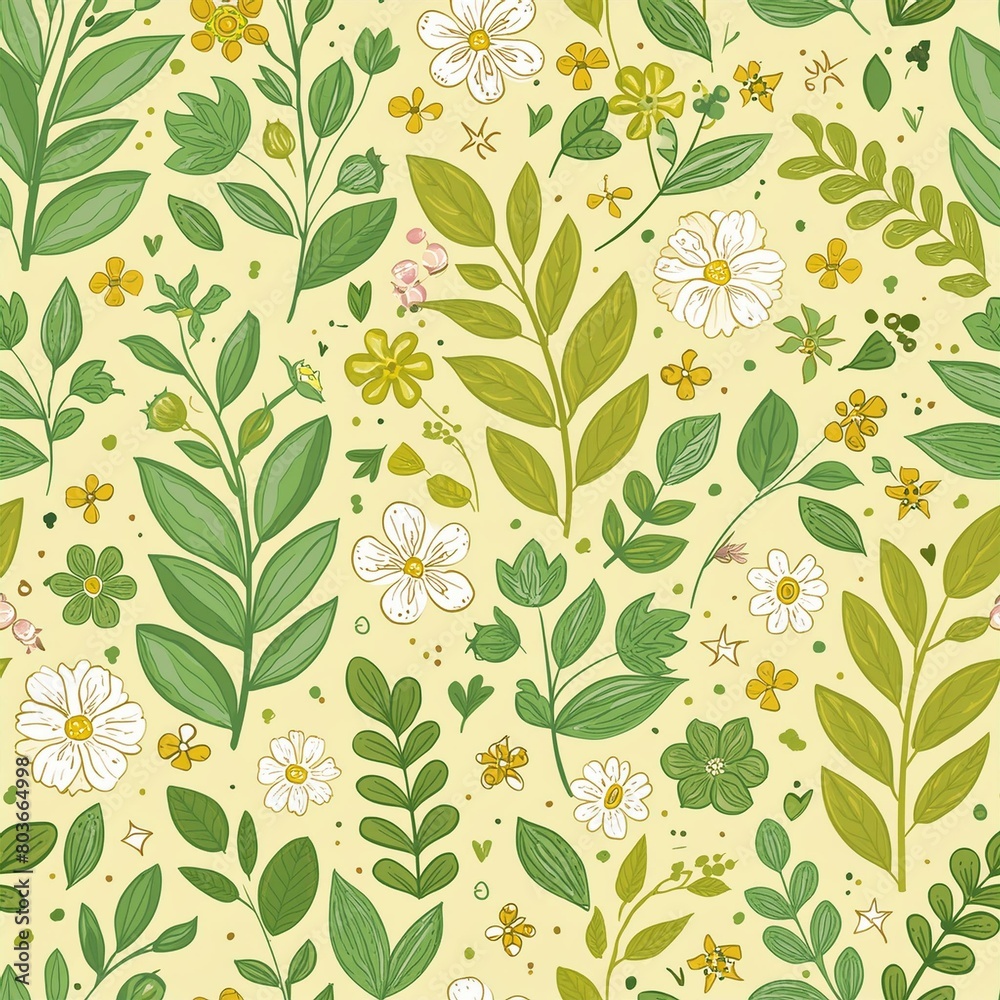 flower and leaves pattern, yellow background