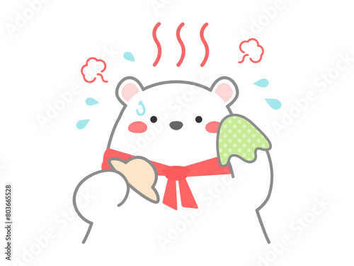 熱中症の予防や対策に関するベクターイラスト、熱中症になりそうなシロクマ02