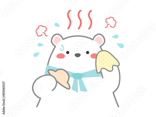 熱中症の予防や対策に関するベクターイラスト、熱中症になりそうなシロクマ01