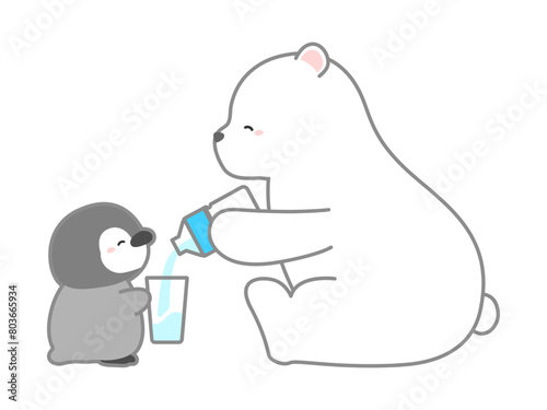 熱中症の予防や対策に関するベクターイラスト、水分補給をすすめるシロクマ