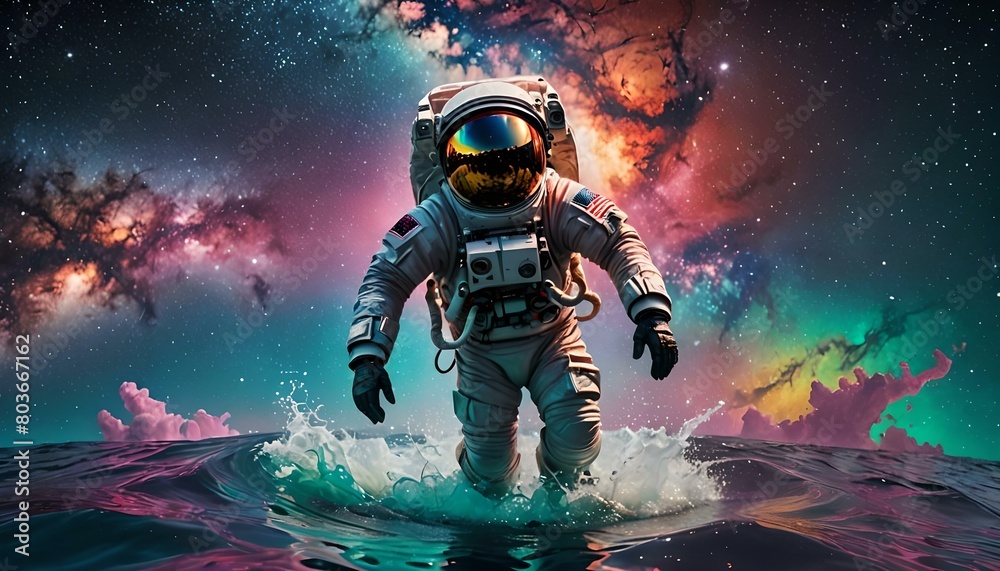 astronaut in space walking in the water