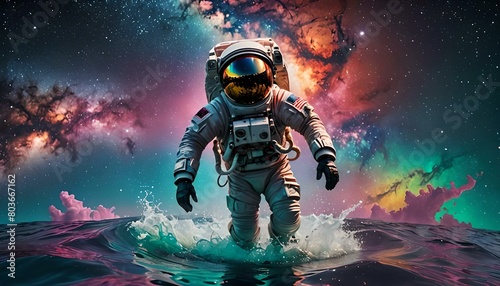 astronaut in space walking in the water