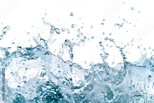 Salpicadura de agua transparente  cristalina en un fondo blanco photo