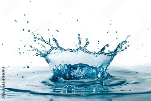 Agua azul cristalino salpicando en un fondo blanco.