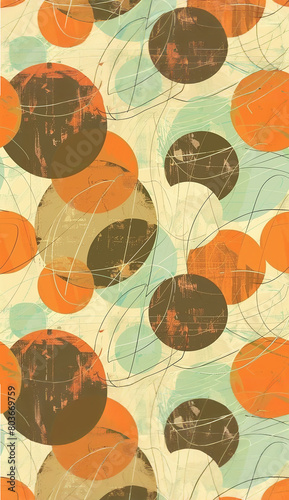 Abstract background of overlapping circles and lines with orange, brown and beige colors.