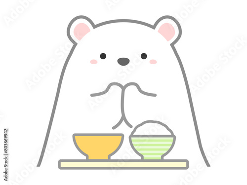 食事をするシロクマ、給食の時間の様子を書いたベクターイラスト01