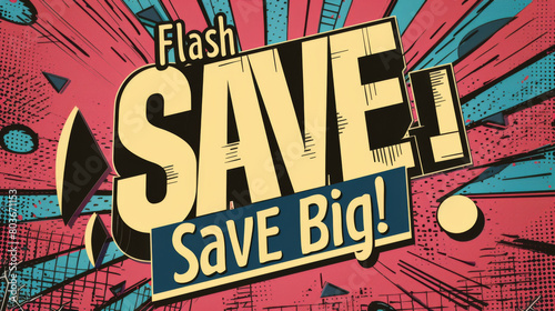 Retro-inspired comic advertisement for a "Flash Sale", highlighted with a "Save Big" message, perfect for quick promotions.