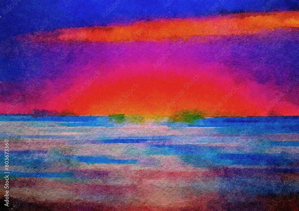 Sea Beach Sky Watercolor Illustration Art Sea Beach Sky Watercolor Illustration Art