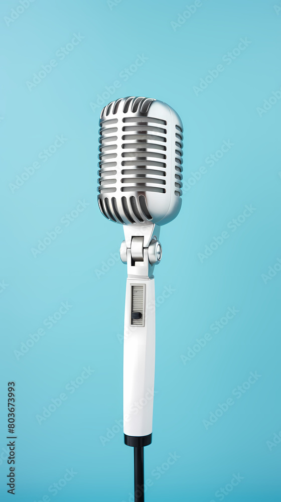 Fototapeta premium Retro microphone on blue background