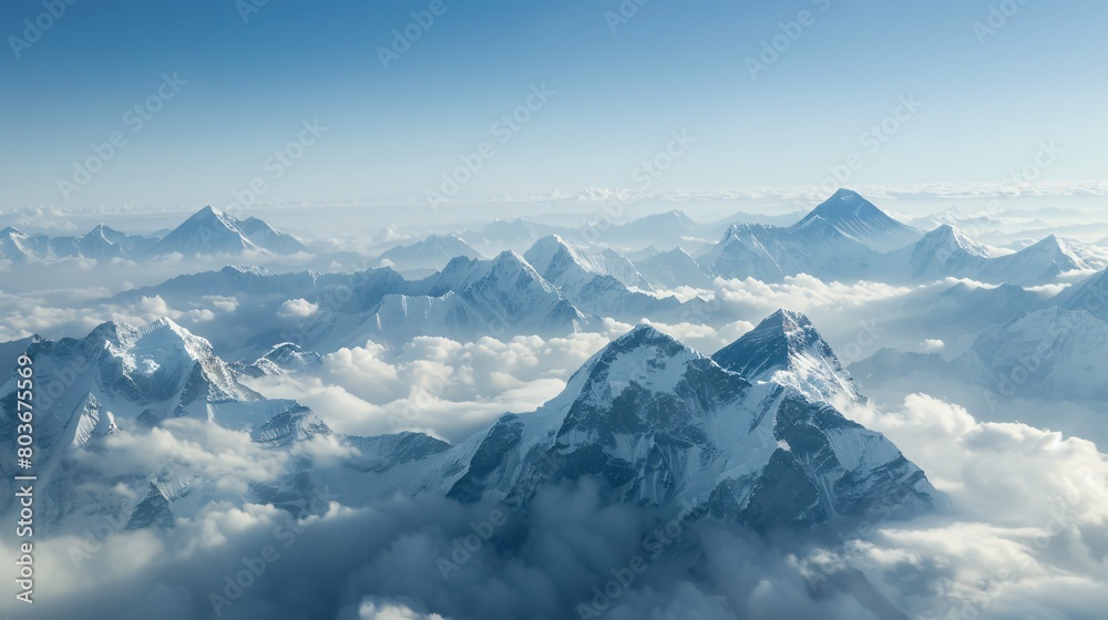 mountain landscape with snow and clouds