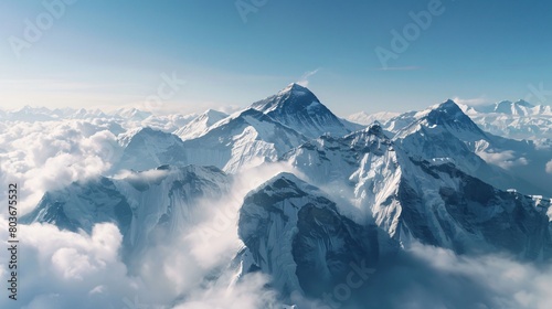 mountain landscape with snow and clouds