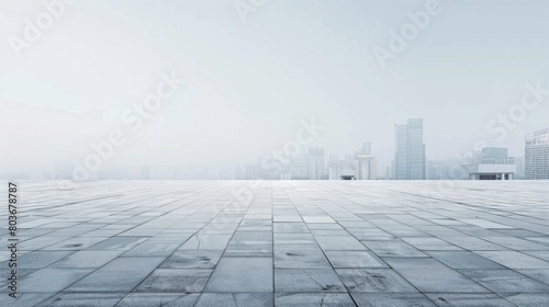 Expansive white asphalt square set against a city backdrop under a clear sky, AI Generative.