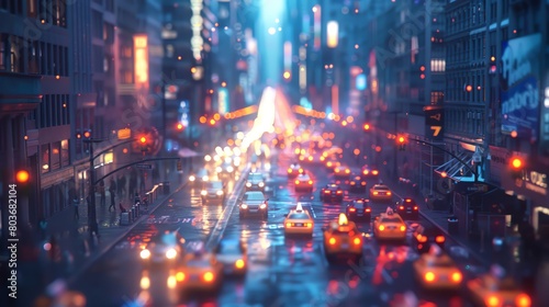 Capture the intricate details of urban landscapes in a hyper-realistic 3D animation style  emphasizing textures and lighting for a mesmerizing effect