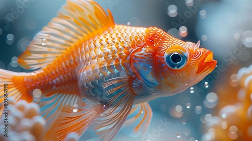 Golden fish swimming gracefully in an aquarium photo