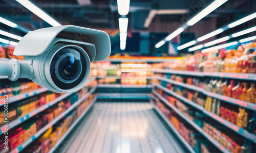 Advanced Security Camera Monitoring Colorful Supermarket Aisle: Detailed Perspective of Retail Surveillance Technology