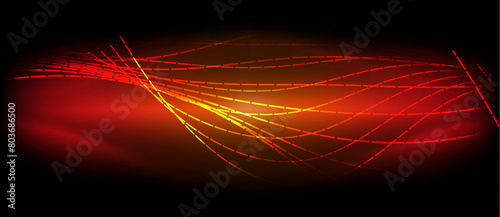 A fiery red and golden wave illuminates the black canvas sky, resembling an amber afterglow of an orange sunrise over a silhouetted tree in the heat of the morning