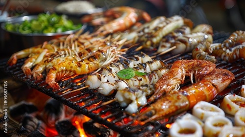 grilled shrimp and vegetables on the grill © YOGI C
