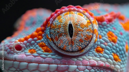 A close-up of a colorful mosaic lizard with intricate patterns decorating Park Güell in Barcelona photo