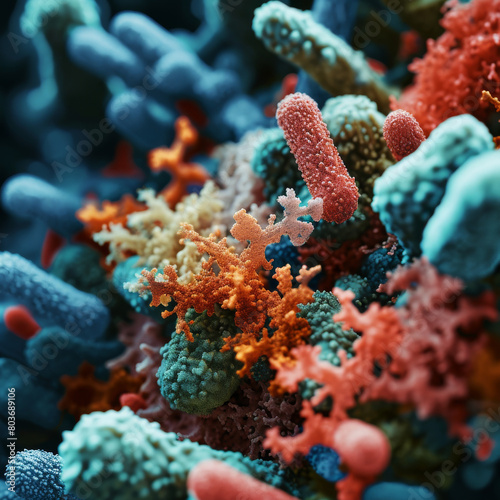 Colorful Microscopic View of Bacterial Colonies  