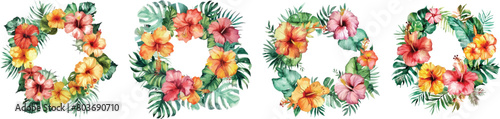 Colorful Watercolor Tropical Wreath: Clipart Style