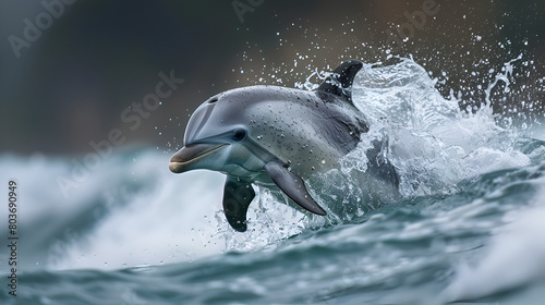 dolphin jumping out of water,  Dolphin Swimming Playfully in the Waves  © hussan