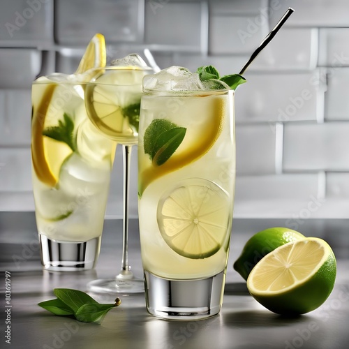 Selection of Collins glass splashes with gin and lemon juice1 photo