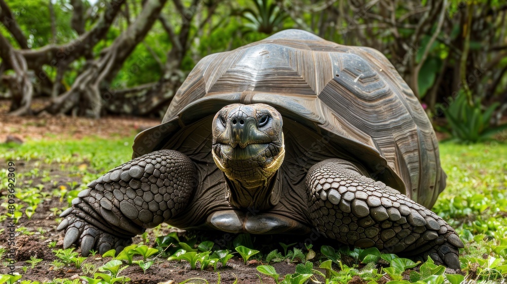 A giant Galapagos turtle, Galapagos islands, Ecuador