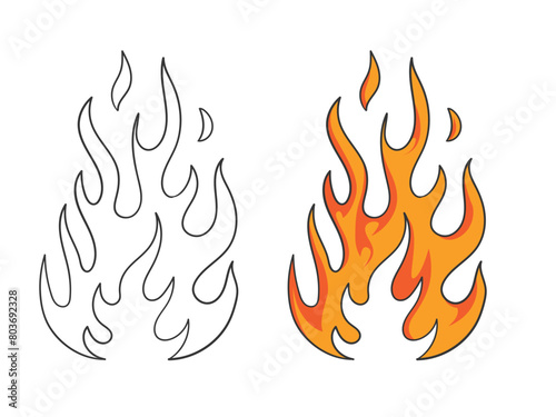 Simple drawing flames vector. Hand drawn fire icons